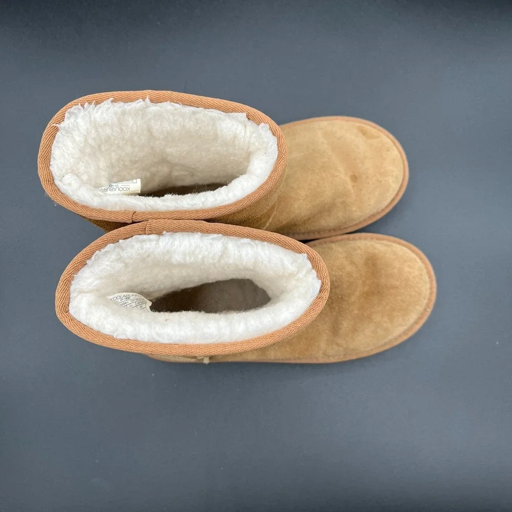 Koolaburra by UGG Victoria Short Boots Kids 3 Brown Suede Faux Fur Lined 1019374